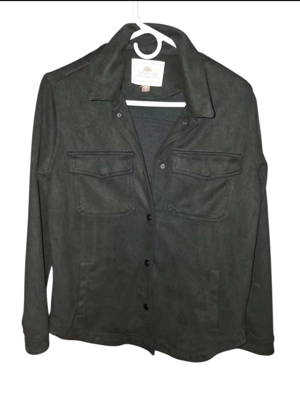 4/8/1 Sunset Lane Womens Black Button-Up Utility Shirt Jacket